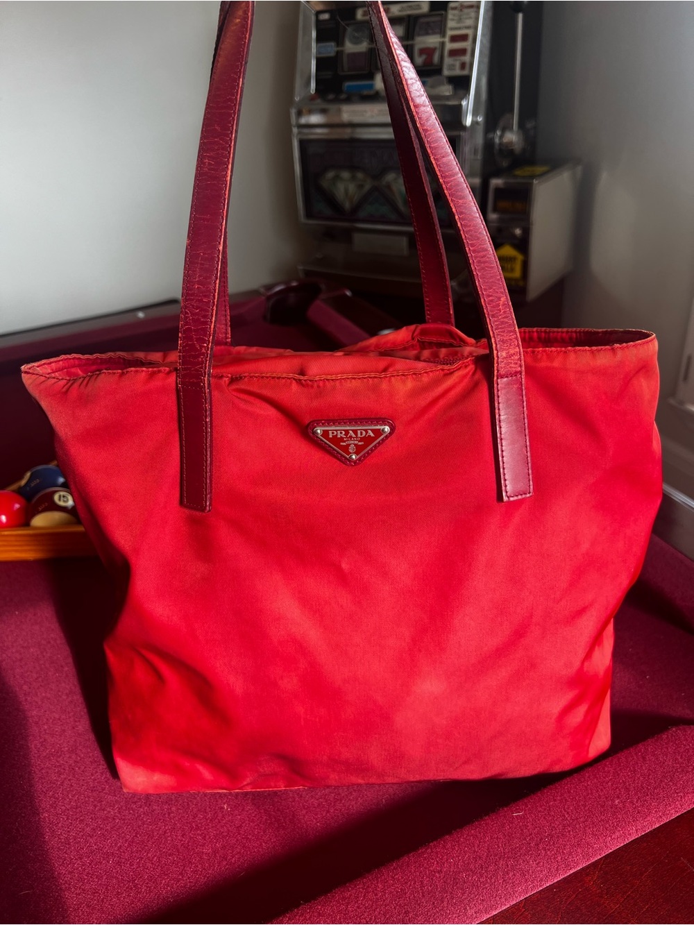Vintage Prada Tessuto Red Nylon Tote Bag - Authentic